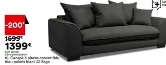 BUT Canapé 3 Places Convertible Tissu Polaris Black 22 Saga offre