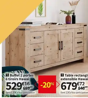 Conforama Buffet 2 Portes 6 Tiroirs Hawai offre