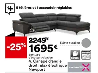 BUT Canapé d'Angle Droit Relax électrique Newport offre