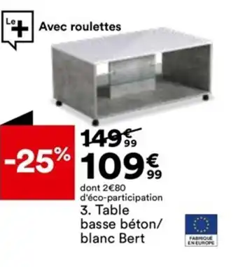 BUT Table Basse Béton/ Blanc Bert offre