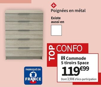 Conforama Commode 5 Tiroirs Space offre