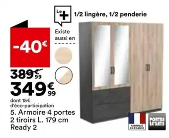 BUT Armoire 4 Portes 2 Tiroirs L. 179 cm Ready 2 offre