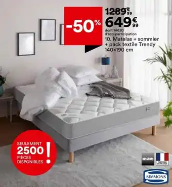 BUT Matelas + Sommier + Pack Textile Trendy 140x190 cm offre