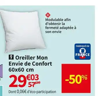 Conforama Oreiller Mon Envie De Confort 60x60cm offre