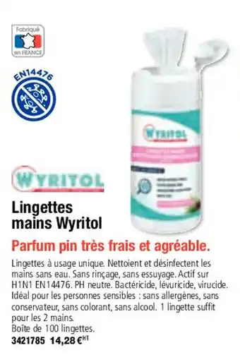 Plein ciel Lingettes mains WYRITOL offre