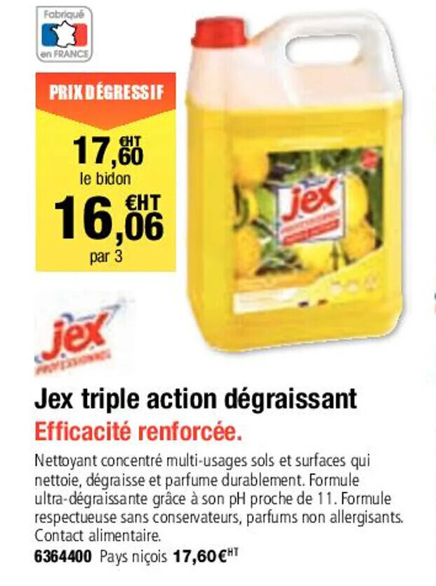Plein ciel Jex triple action dégraissant offre