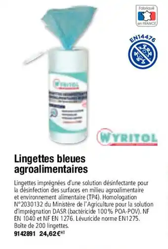 Plein ciel Lingettes bleues agroalimentaires offre