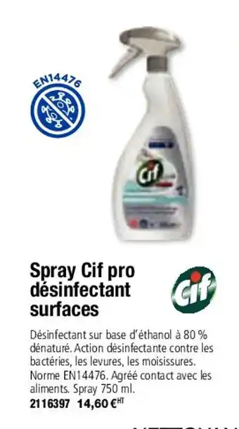 Plein ciel Spray cif pro désinfectant surfaces offre
