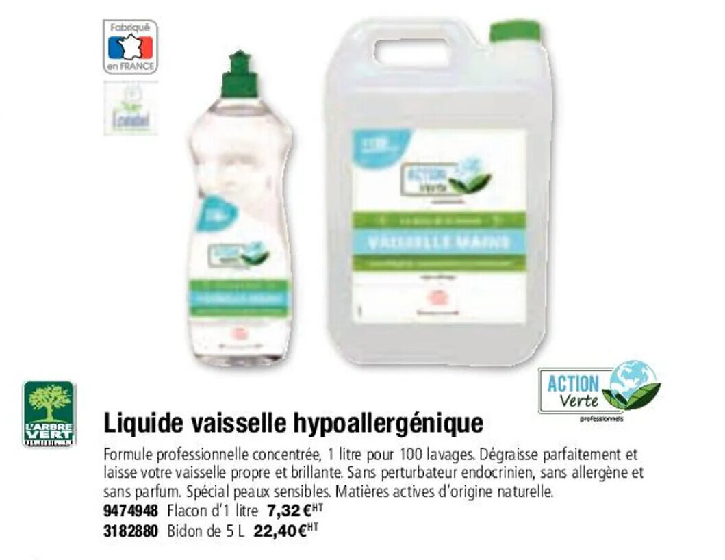 Plein ciel Liquide vaisselle hypoallergénique offre