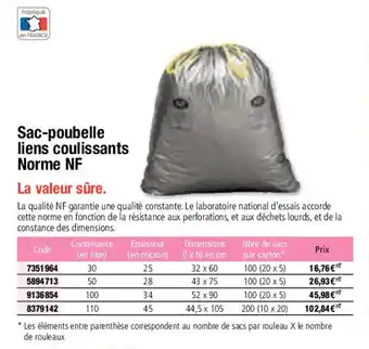 Plein ciel Sac-poubelle liens coulissants norme NF offre