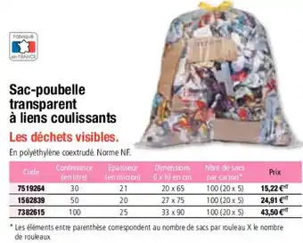 Plein ciel Sac-poubelle transparent à liens coulissants offre