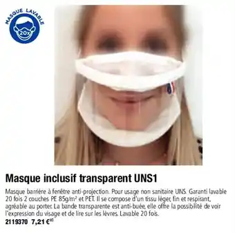 Masque inclusif transparent UNS1
