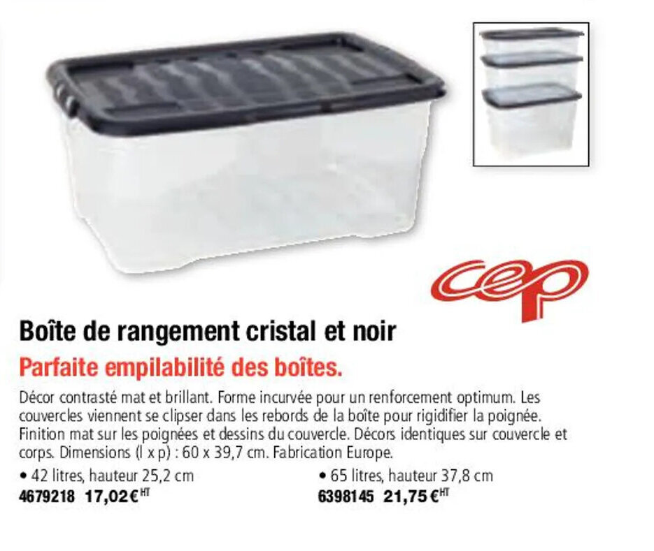 Plein ciel Boîte de rangement cristal et noir offre