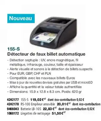 Plein ciel Détecteur de faux billet automatique offre