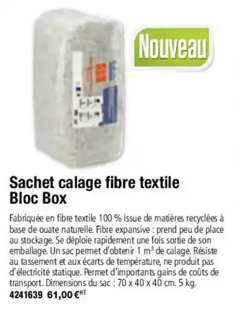Sachet calage fibre textile bloc box