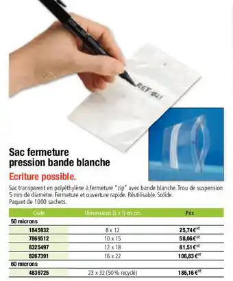 Plein ciel Sac fermeture pression bande blanche offre