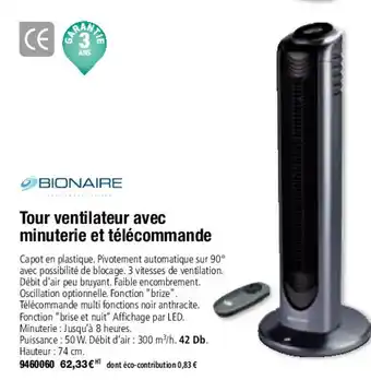 Plein ciel Tour ventilateur avec minuterie et télécommande offre