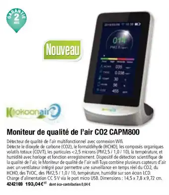 Moniteur de qualité de l'air CO2 CAPM800