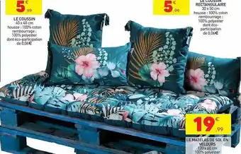 Stokomani Le coussin, le coussin rectangulaire, le matelas de sol en velours offre