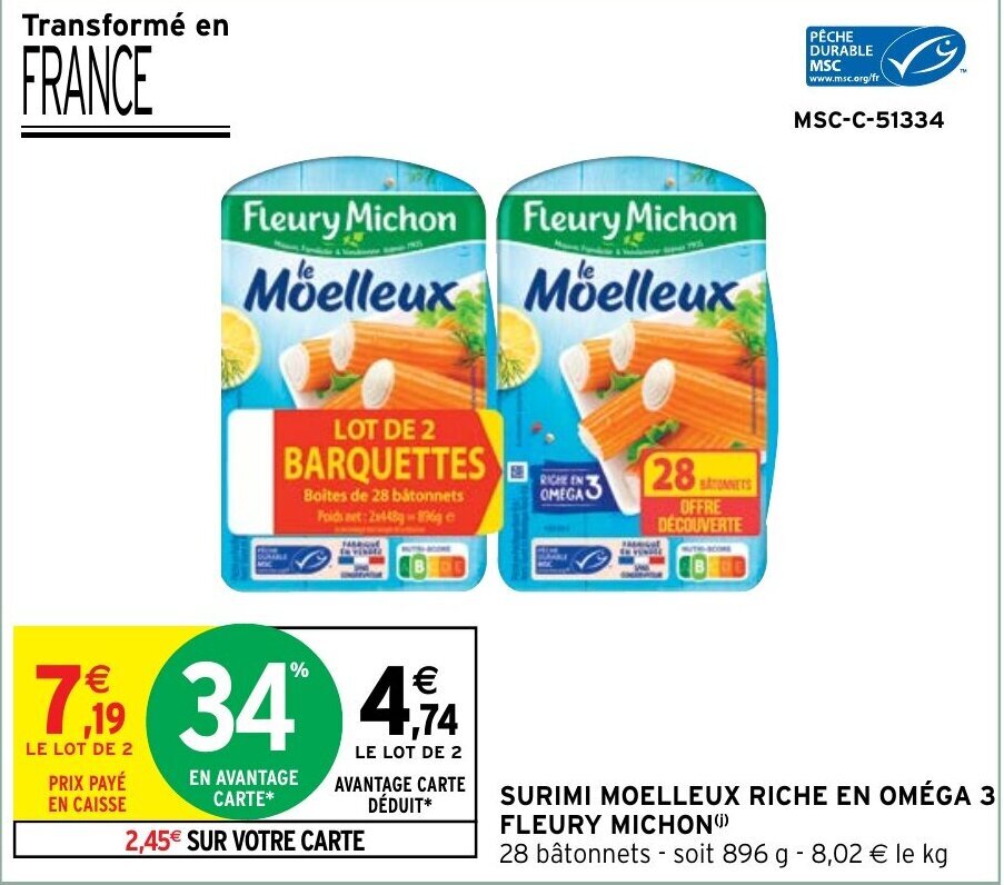 Promo Surimi moelleux riche en oméga 3 FLEURY MICHON chez Intermarché Hyper