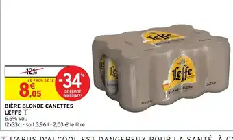 Intermarché Hyper Bière Blonde canettes Leffe offre