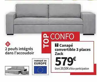 Conforama Canapé convertible 3 places zack offre