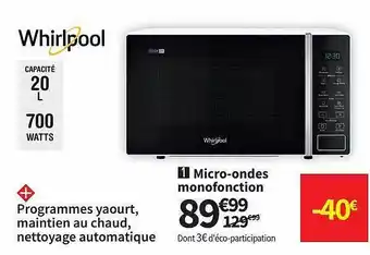 Conforama Micro-ondes monofonction whirlpool offre