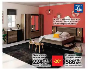 Conforama Lit toronto 140 x 190 cm, armoire toronto 4 portes offre
