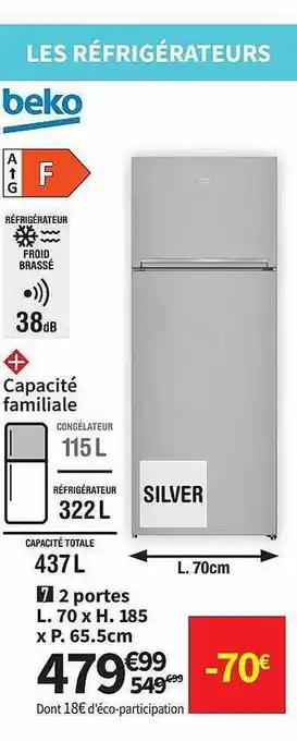 Conforama Réfrigérateur 2 portes beko offre