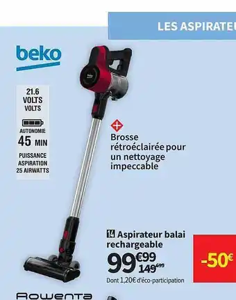 Conforama Aspirateur balai rechargeable beko offre