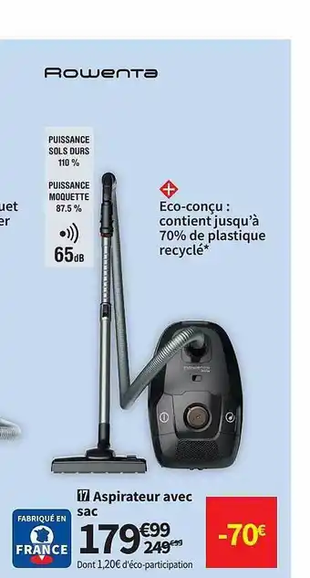 Conforama Aspirateur avec sac rowenta offre