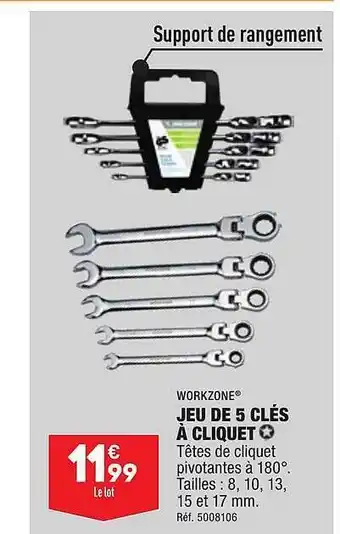 ALDI Jeu de 5 clés à cliquet workzone offre