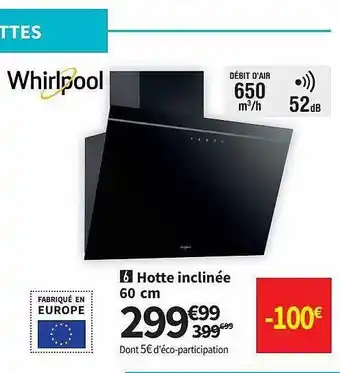Hotte inclinée 60 cm whirlpool