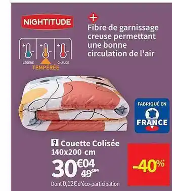 Conforama Couette colisée 140 x 200 cm nightitude offre