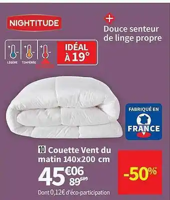 Conforama Couette vent du matin 140 x 200 cm nightitude offre