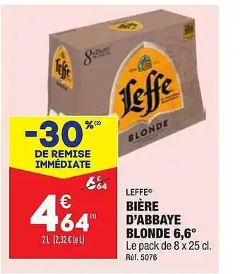 ALDI Bière d'abbaye blonde 6,6° leffe offre