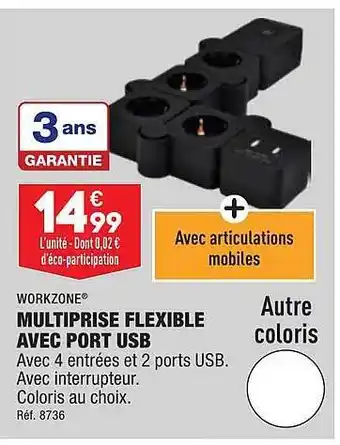 ALDI Multiprise flexible avec port usb workzone offre