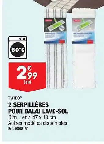 ALDI 2 serpillères pour balai lave-sol twido offre