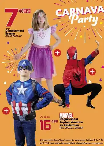 Gifi Déguisement captain america ou spiderman marvel, déguisement licorne offre