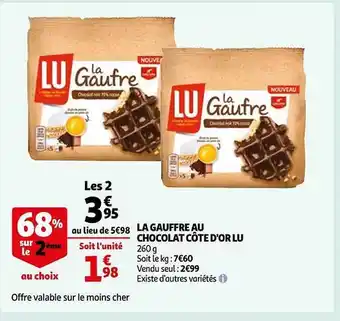 Auchan La gaufre au chocolat côte d'or lu offre