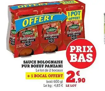 Hyper U Sauce bolognaise pur bœuf panzani offre