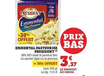 Hyper U Emmental pasteurisé président offre