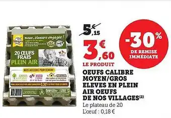 Hyper U Œufs calibre moyen-gros élevés en plein air œufs de nos villages offre