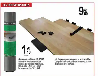 Tridôme Sous-couche basic 1,6 selit, kit de pose pour parquets et sols stratifié offre