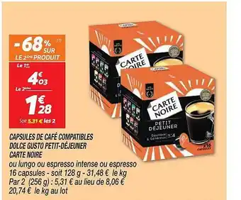 Netto Capsules de café compatibles dolce gusto petit-déjeuner carte noire offre