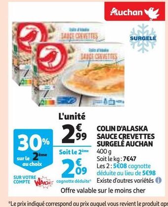 Auchan Colin d'alaska sauce crevettes surgelé auchan offre