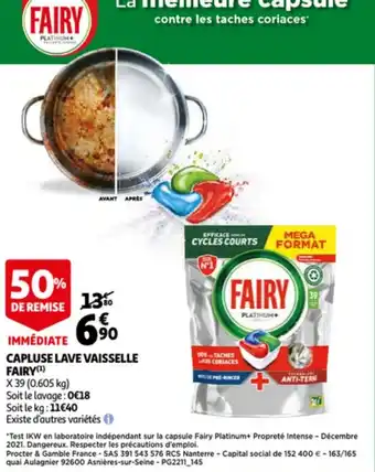 Auchan Capsules Lav e Vaisselle Fairy offre