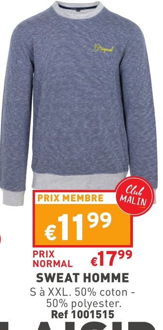 Trafic Sweat Homme offre