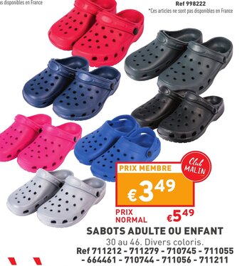 Trafic Sabots Adulte Ou Enfant offre