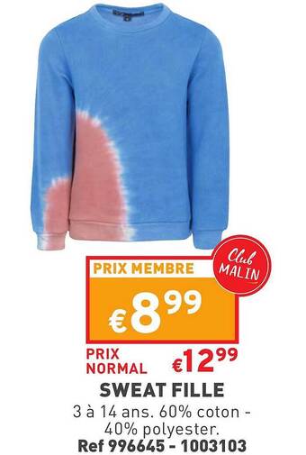 Trafic Sweat fille offre